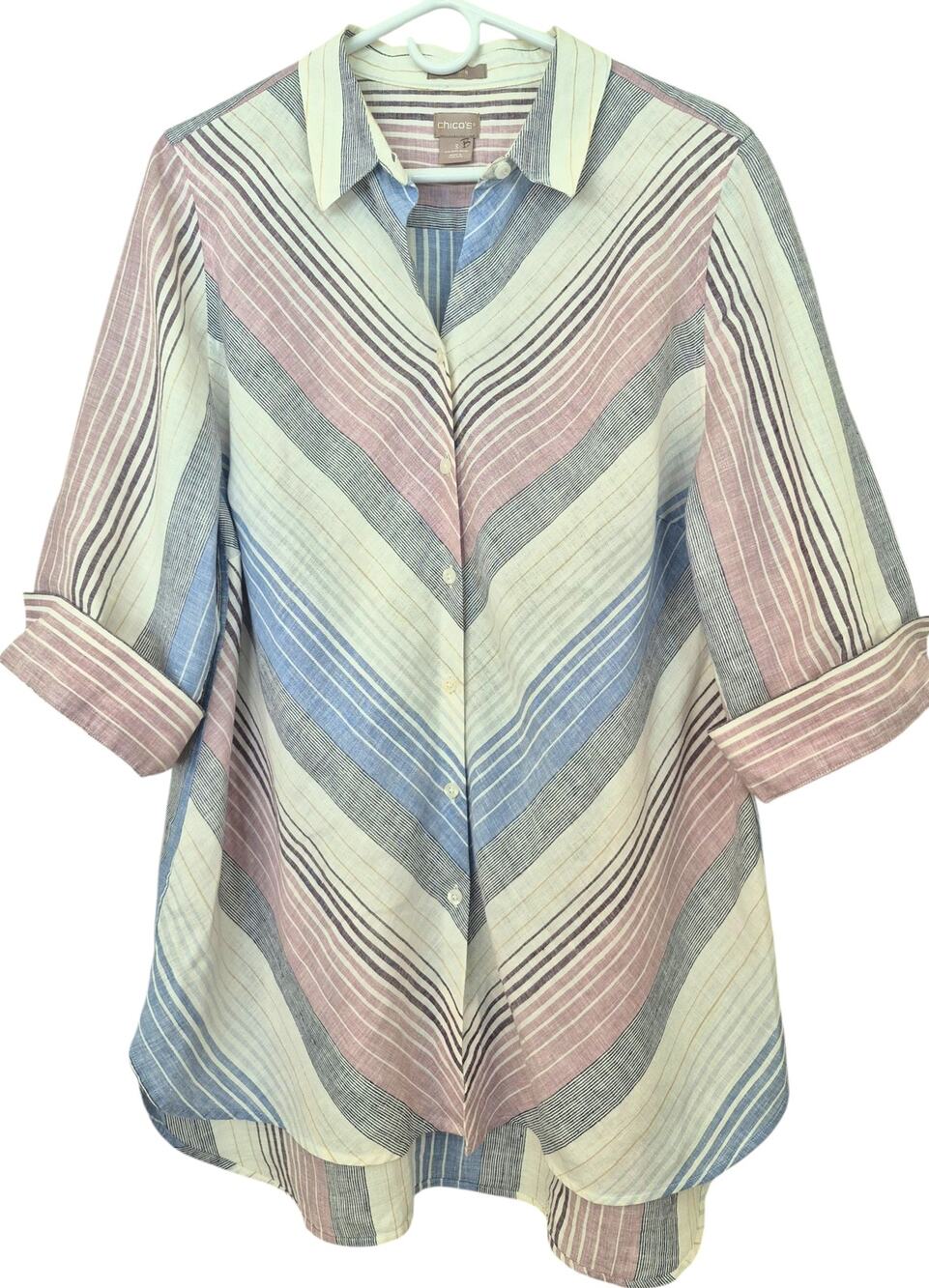 Chico's Linen Tunic Top Sz XL Work Casual Summer Fall Classic No Iron